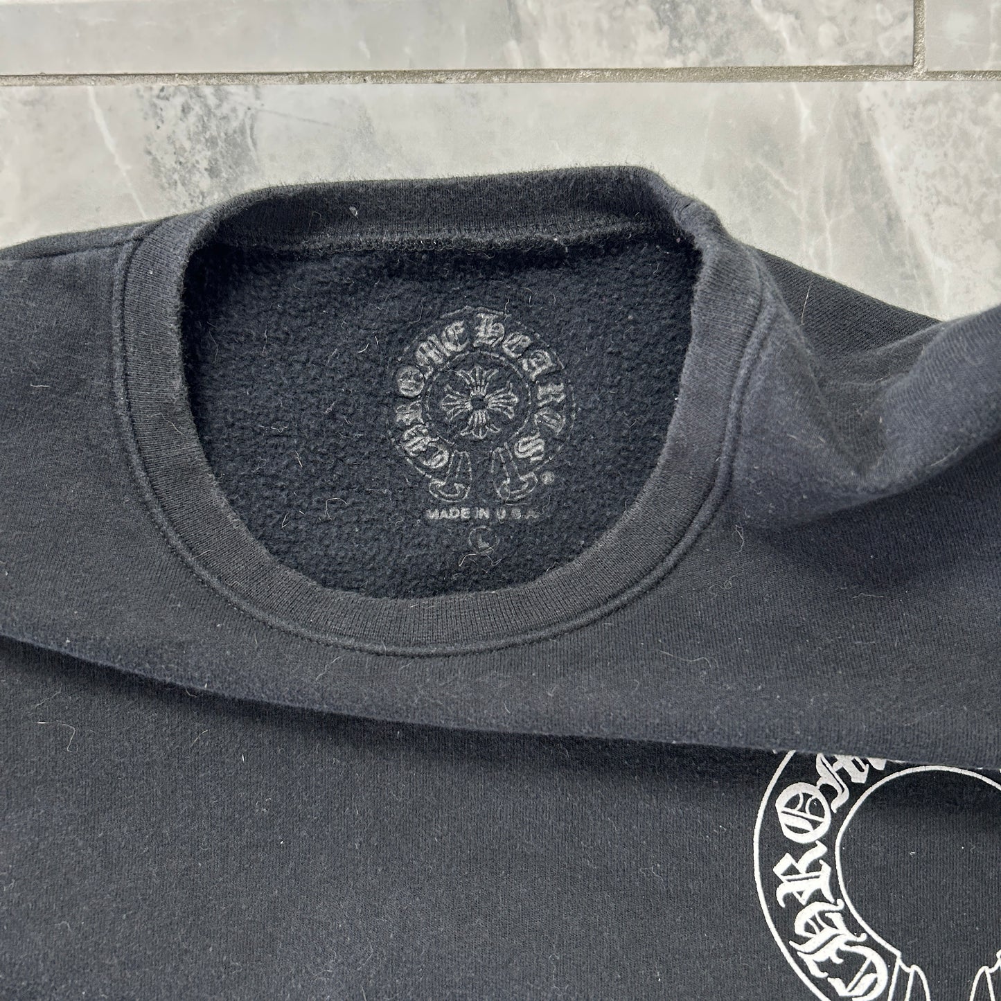 Chrome Hearts Floral Sleeve Horseshoe Logo Black Crewneck Sweatshirt