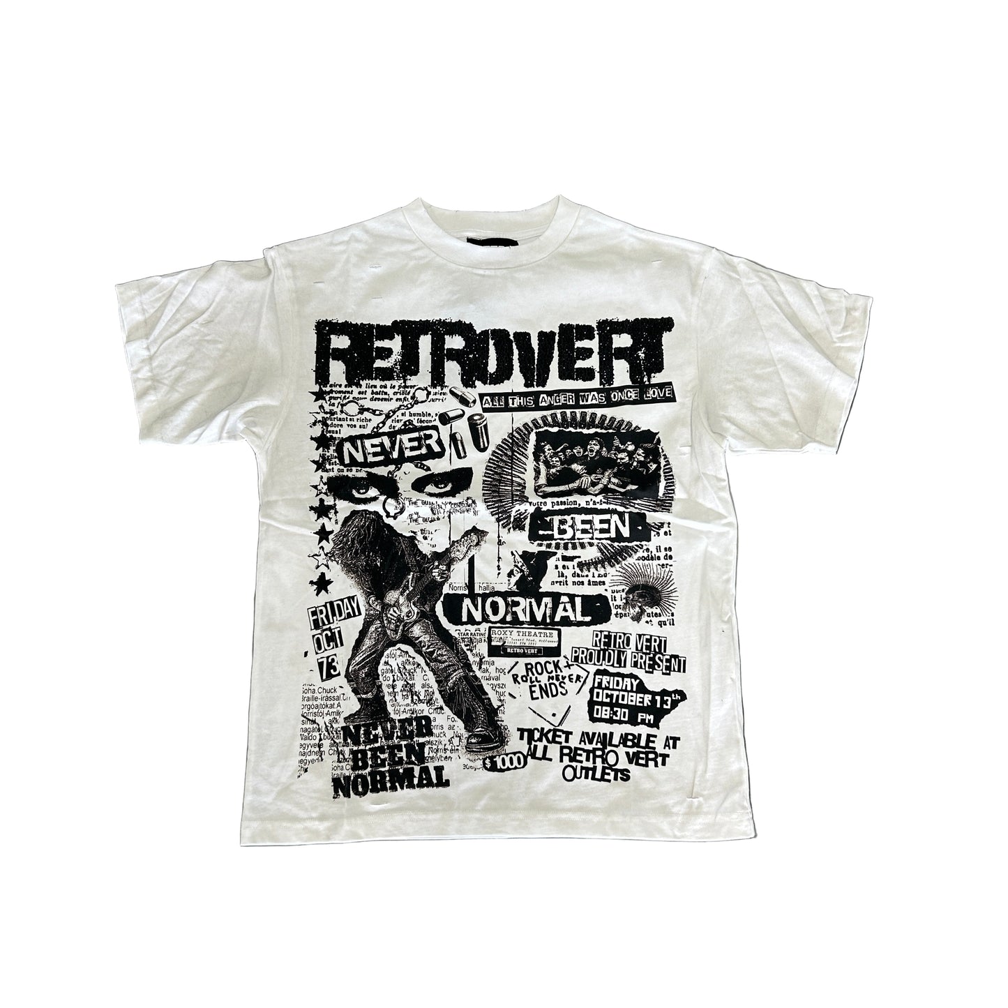 Retrovert Never Been Normal Rhinestone Tee White