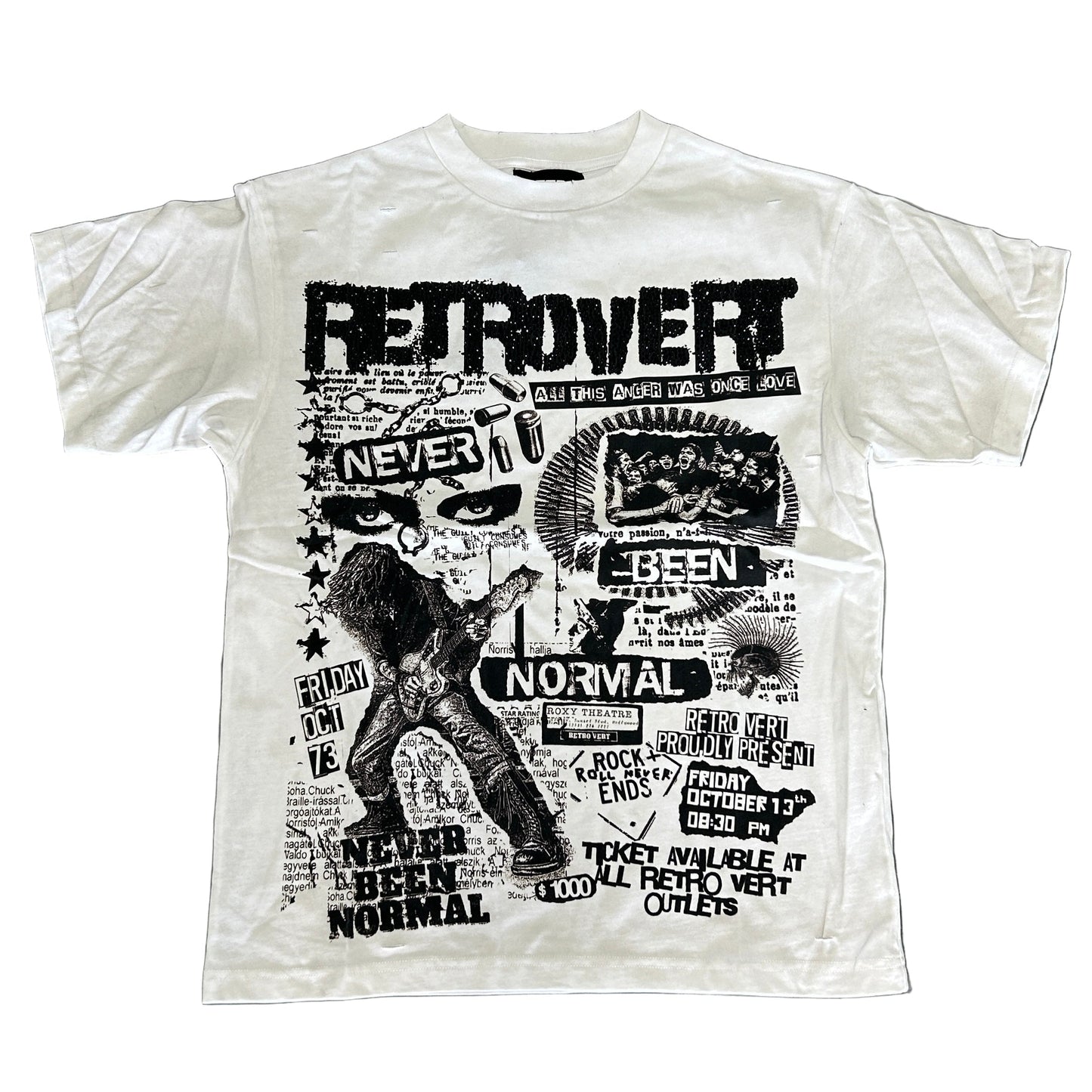 Retrovert Never Been Normal Rhinestone Tee White