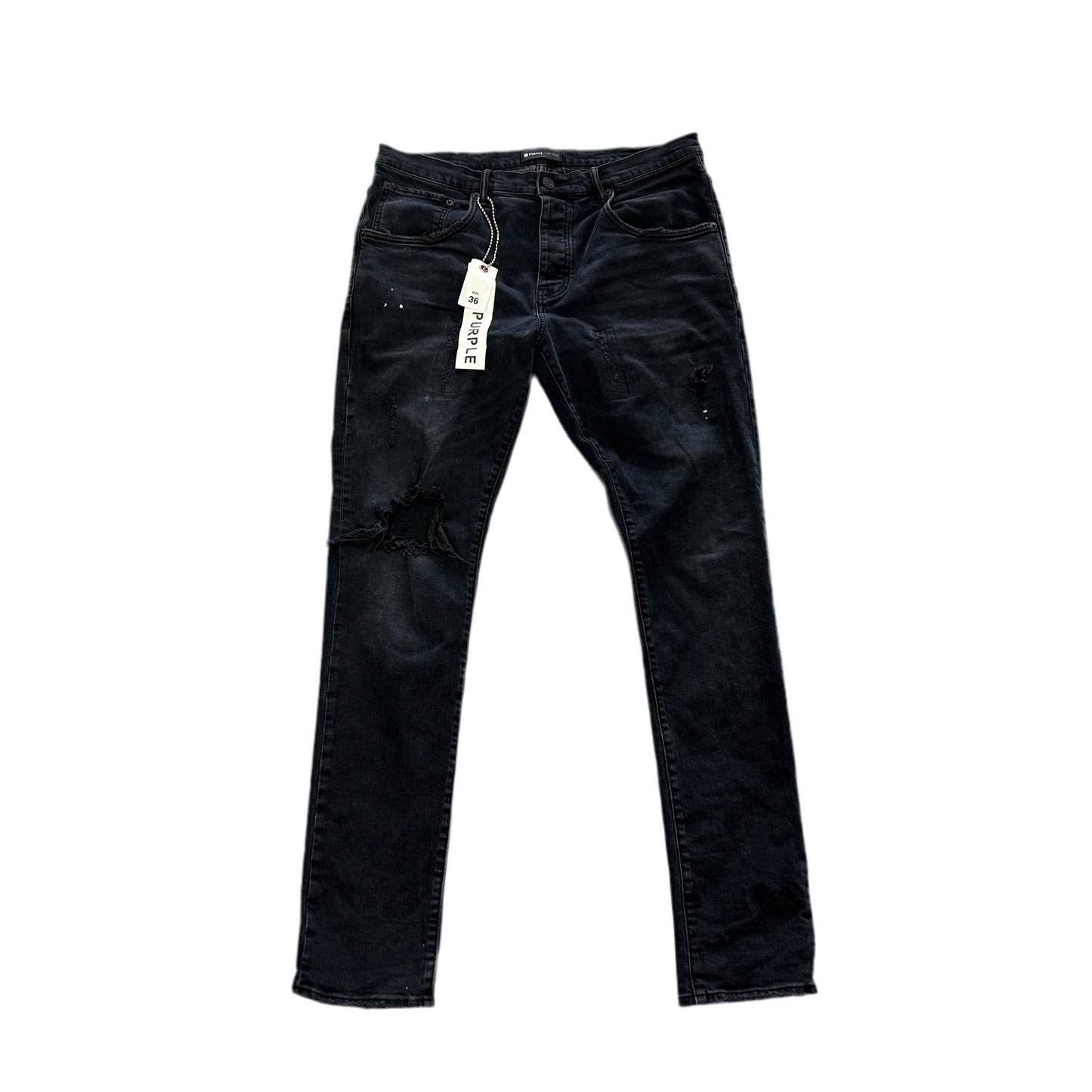 Purple Brand P002 Black One Leg Rip Jeans
