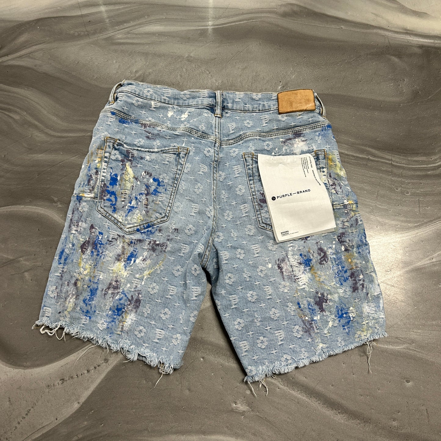 Purple Brand Paint Over Light Bleach Jacquard Monogram Shorts