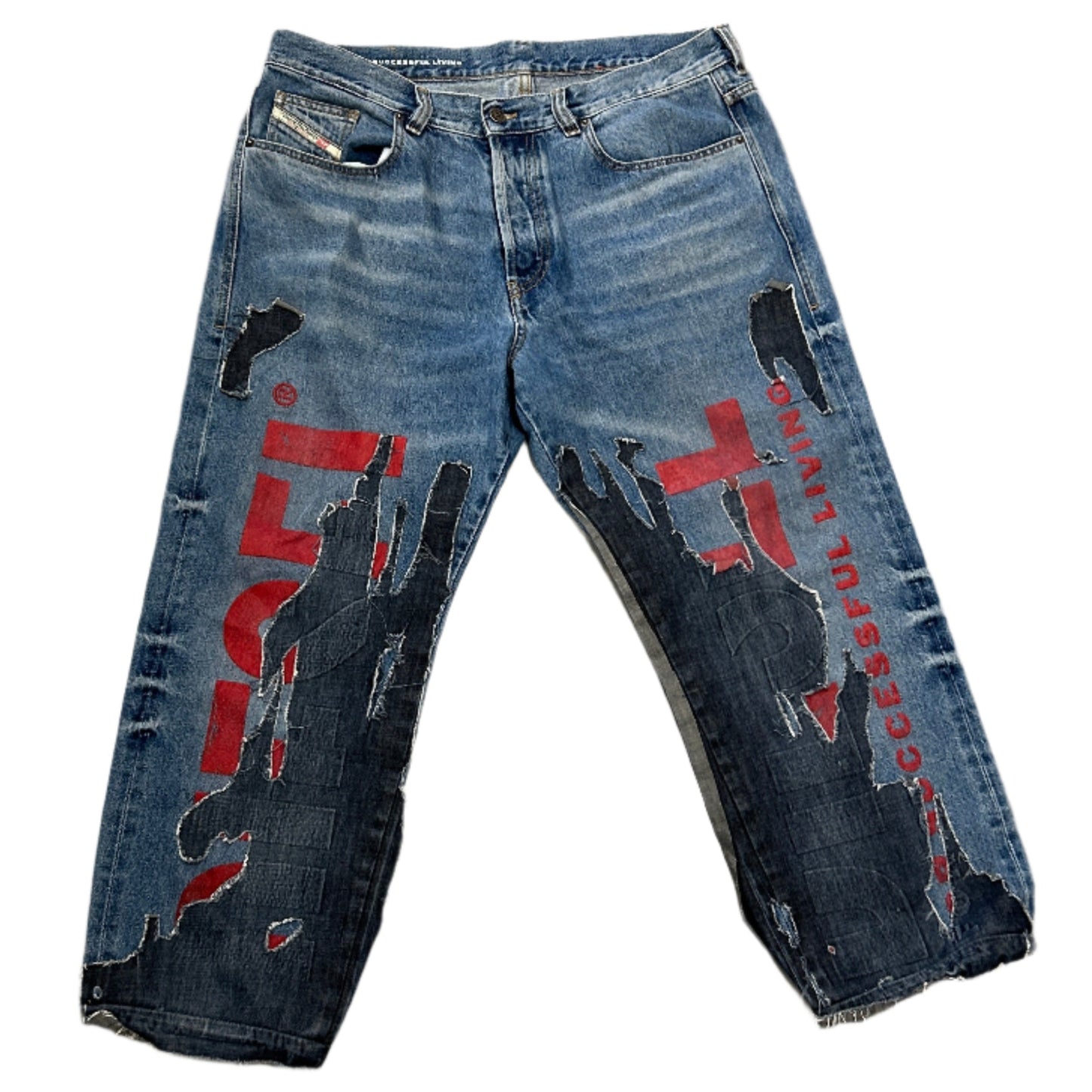 Diesel Mixed Denim Logo Jeans