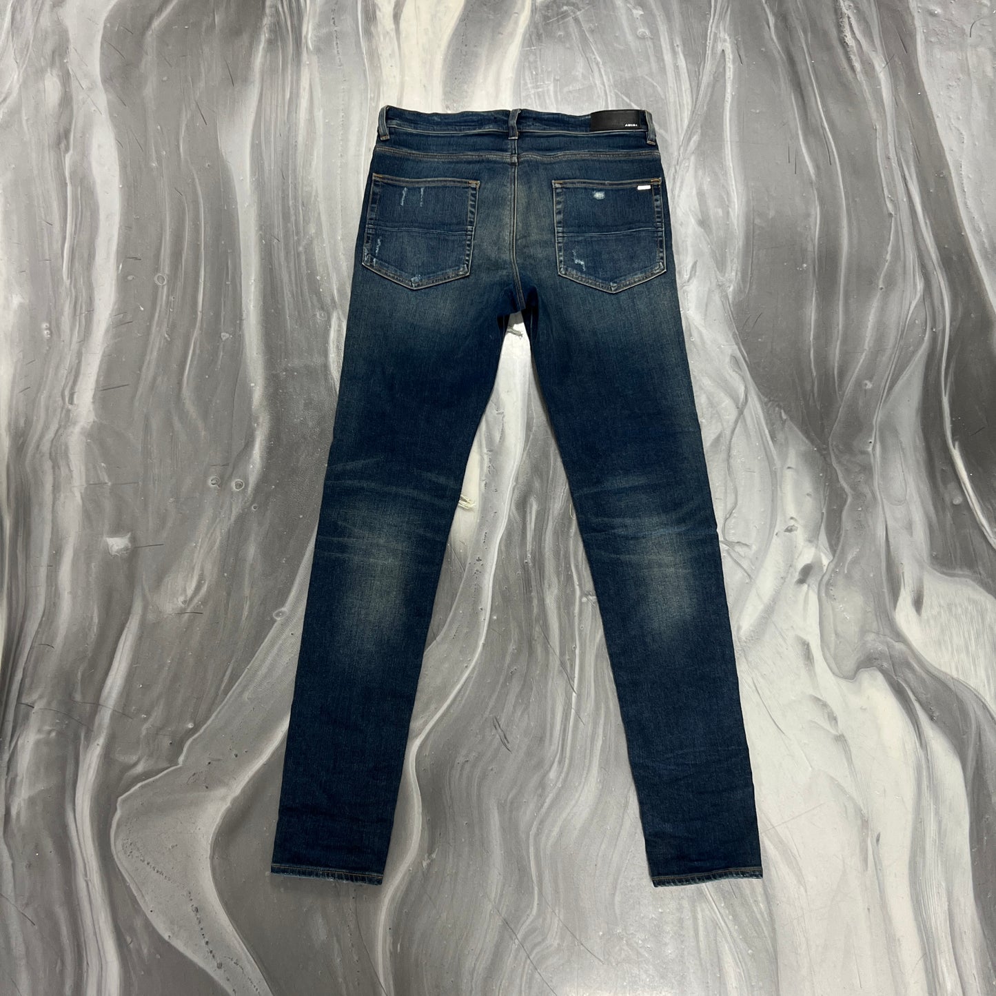 Amiri MX1 Black Patch Medium Wash Denim Jeans