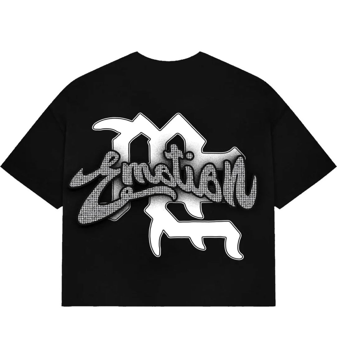 Mixed Emotion Angel Cupid rhinestone tee in black — view 2