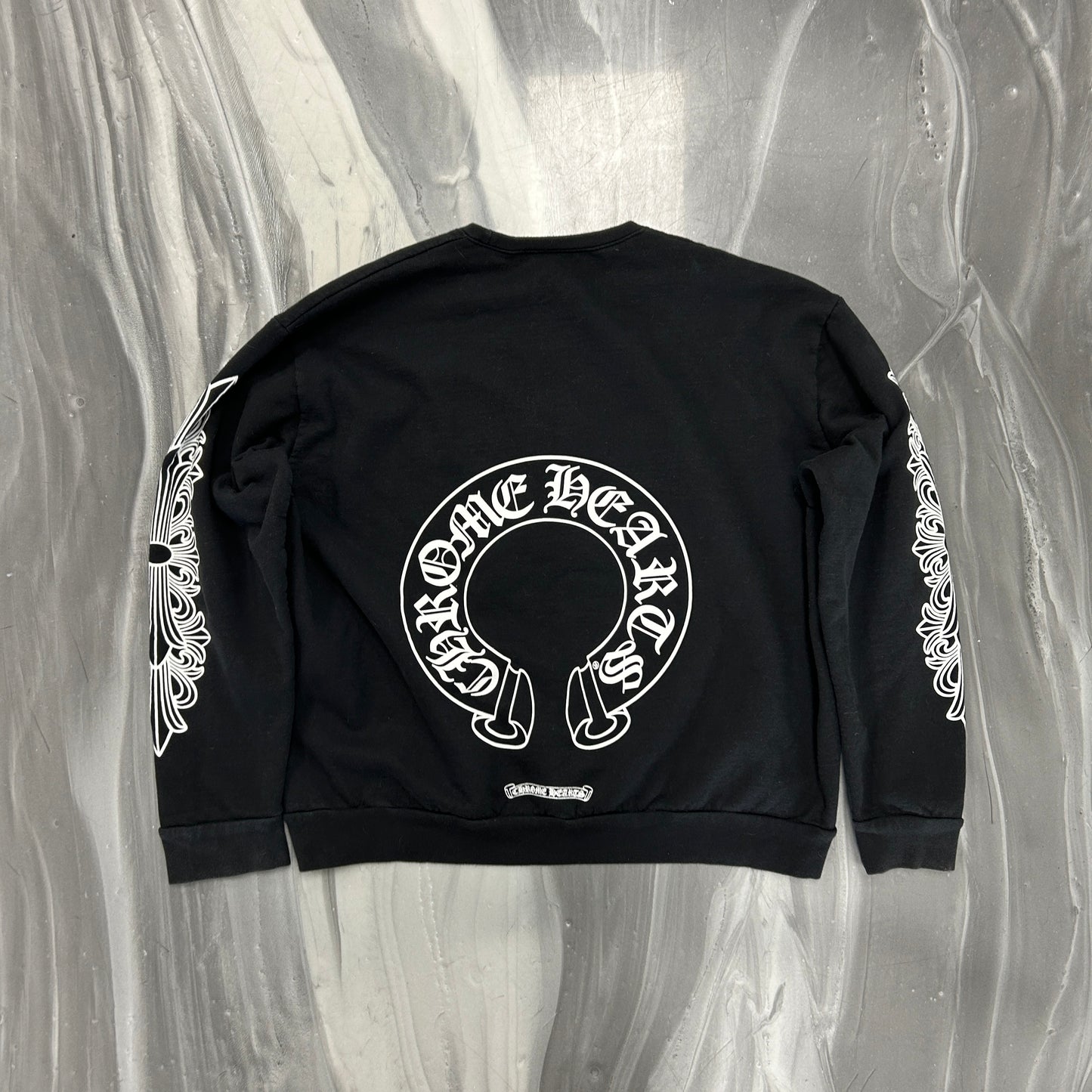 Chrome Hearts Floral Sleeve Horseshoe Logo Black Crewneck Sweatshirt