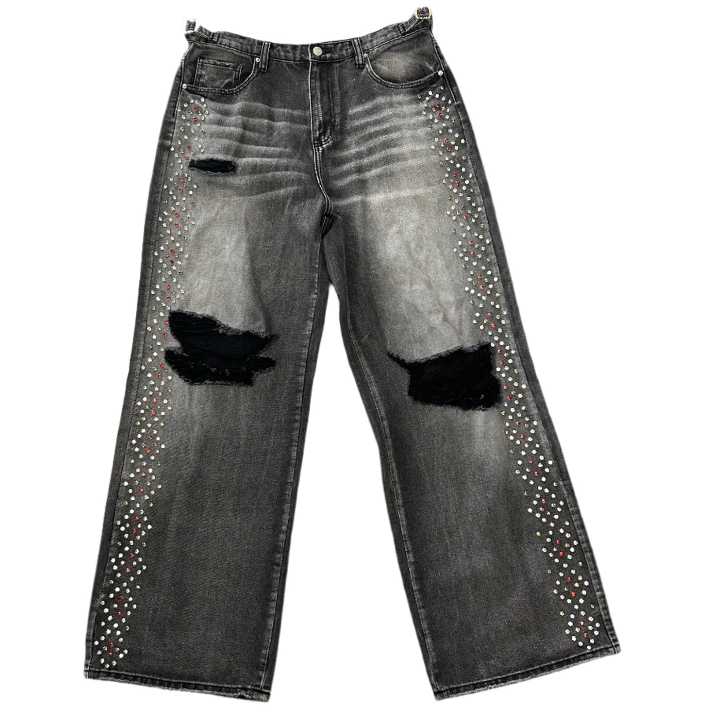HMDD H Star Crystal Baggy Black Denim