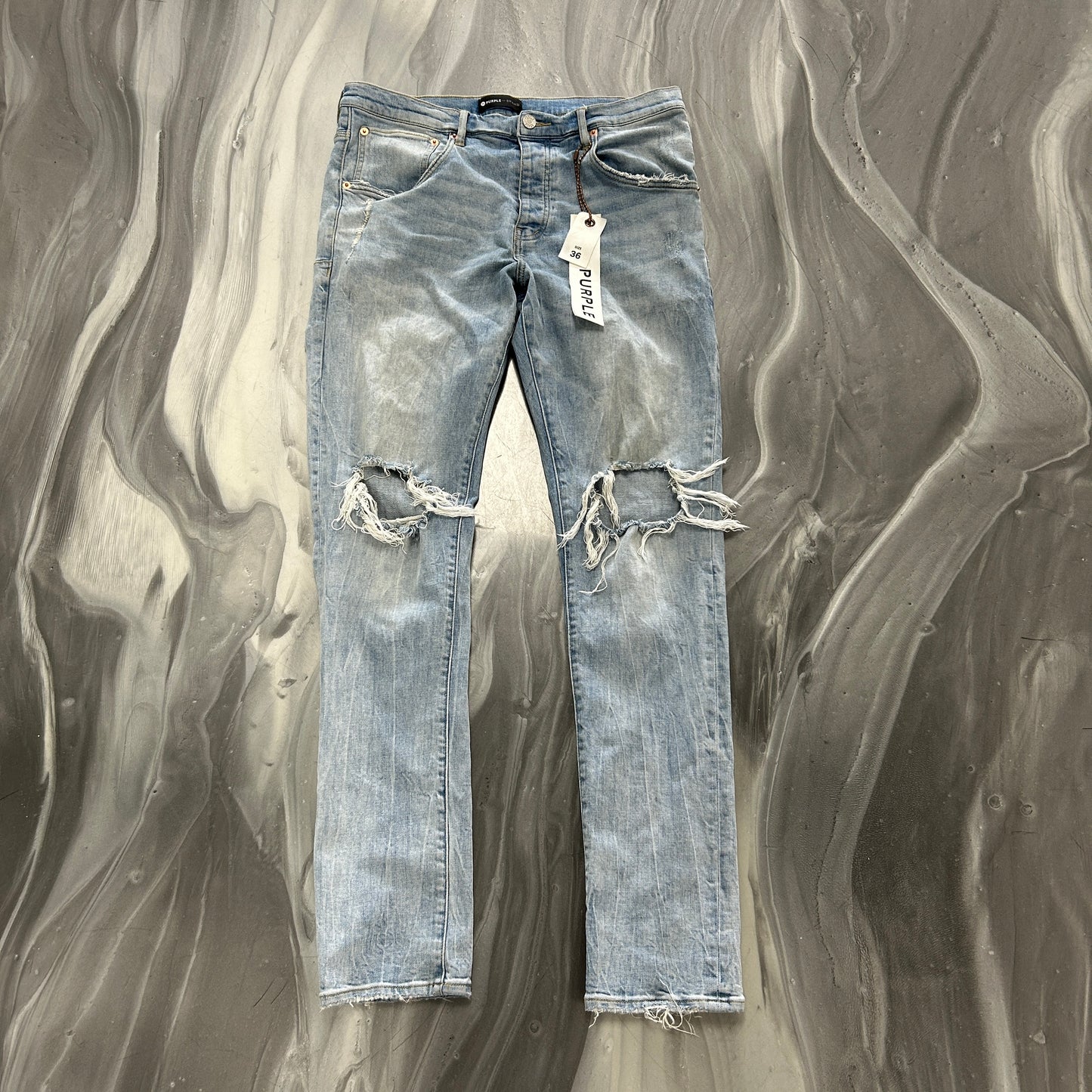 Purple Brand P002 Blue Light Wash Ripped Denim