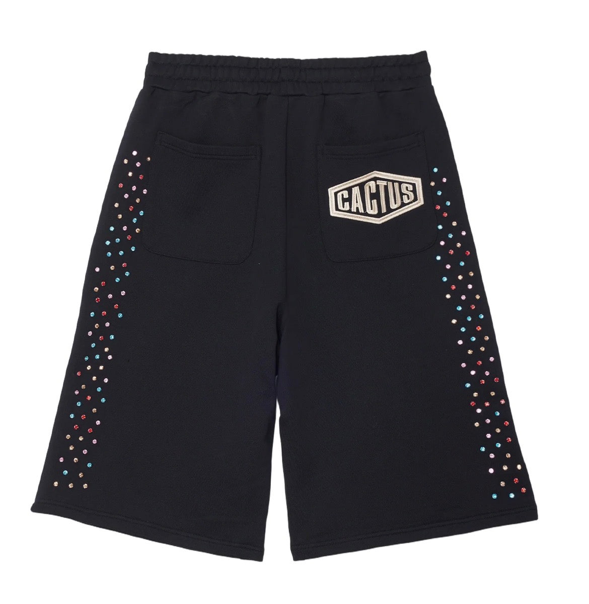 AZVA CRYSTAL CACTUS SWEAT SHORTS BLACK