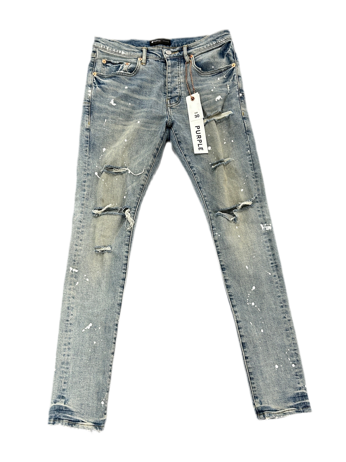 Purple Brand P001 Blue Ripped Splatter Jeans