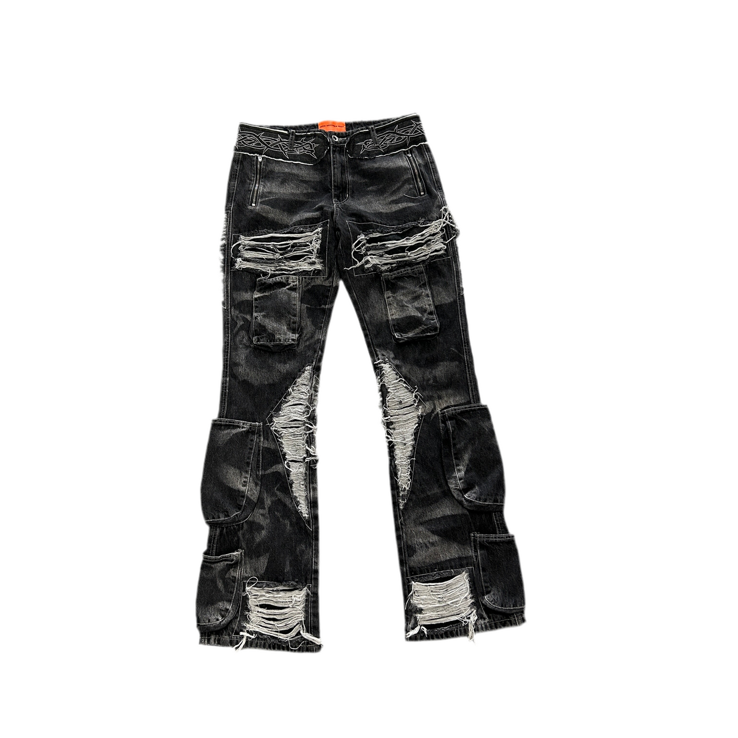 Who Decides War By MRDR BRVDO Black Thorned Pocket Jeans