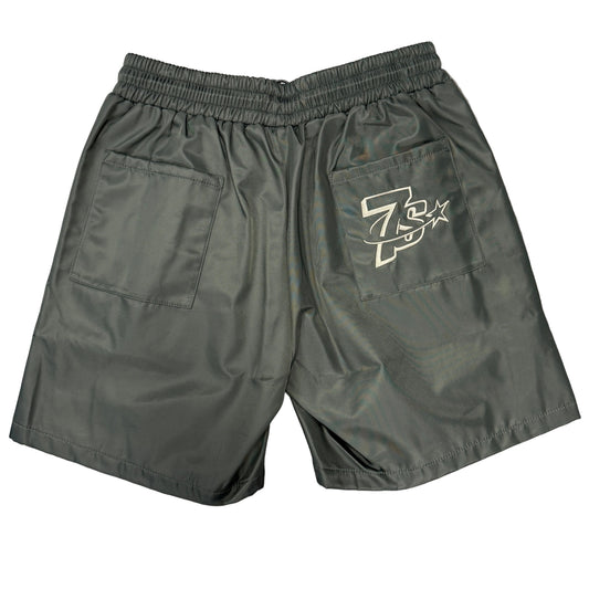 Triple Sevens Nylon Button Up Shorts Grey/Green