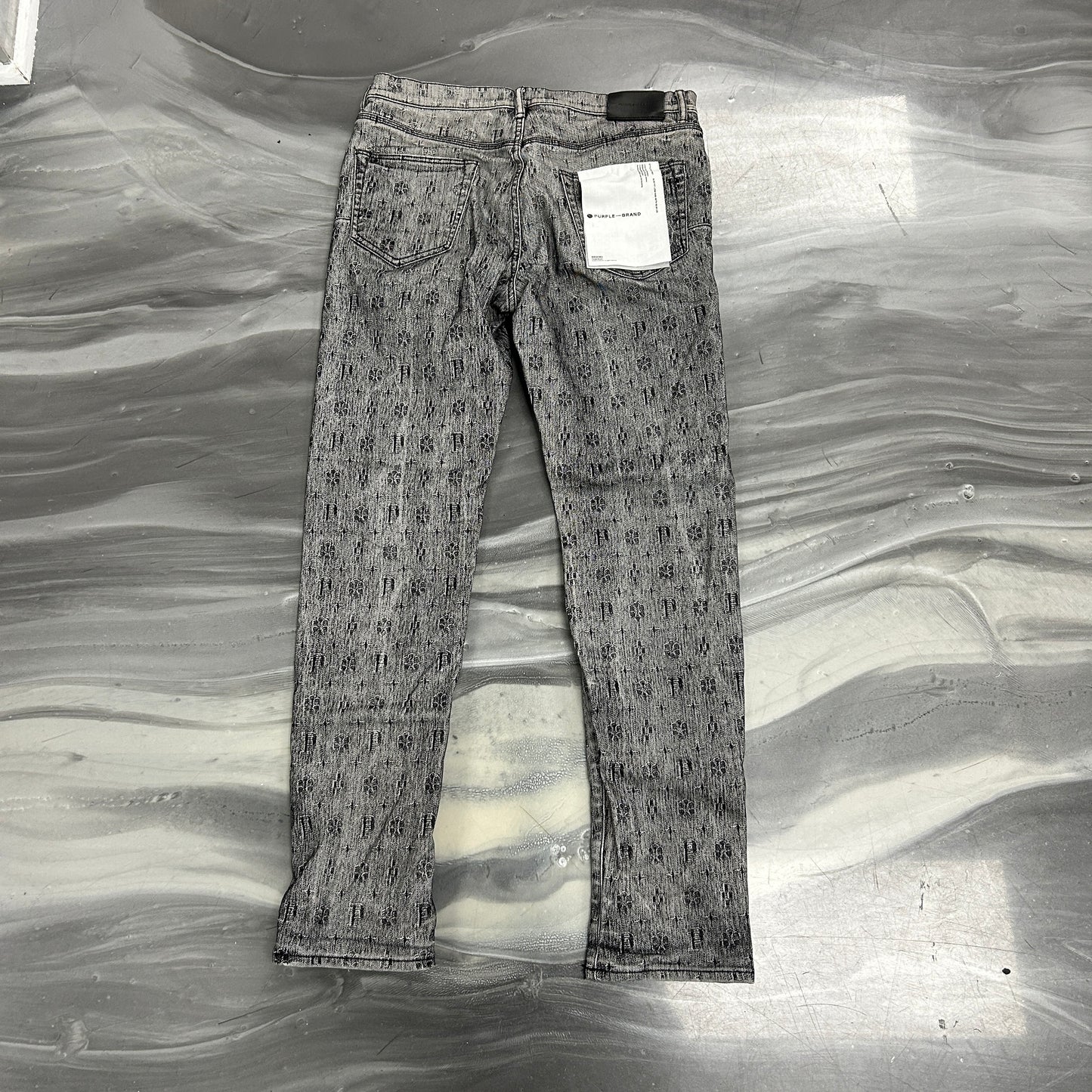 PURPLE BRAND Monogram Flocked Skinny Jeans Black