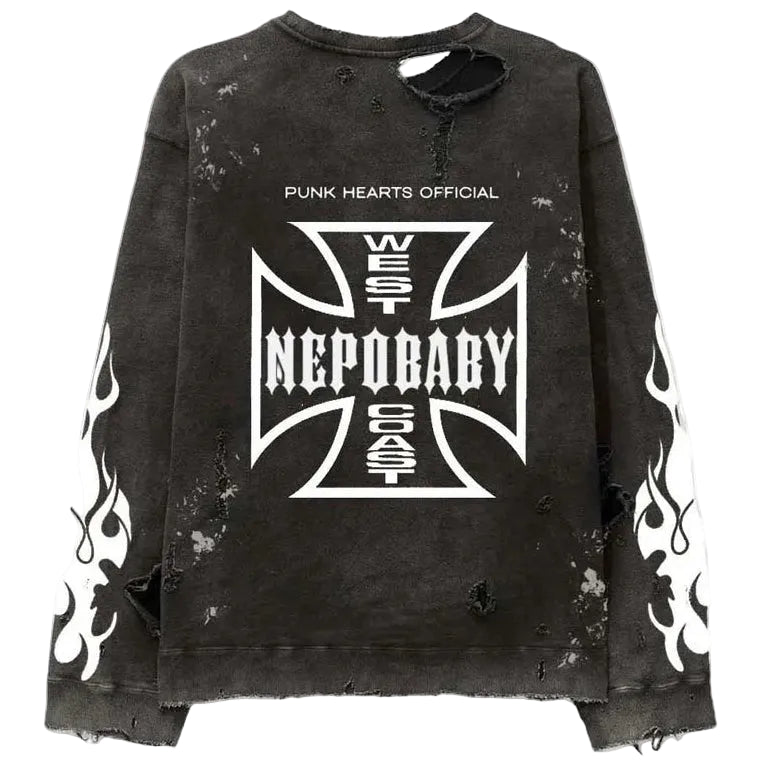 Punk Hearts Nepo Baby Crewneck Sweatshirt Vintage Washed Black