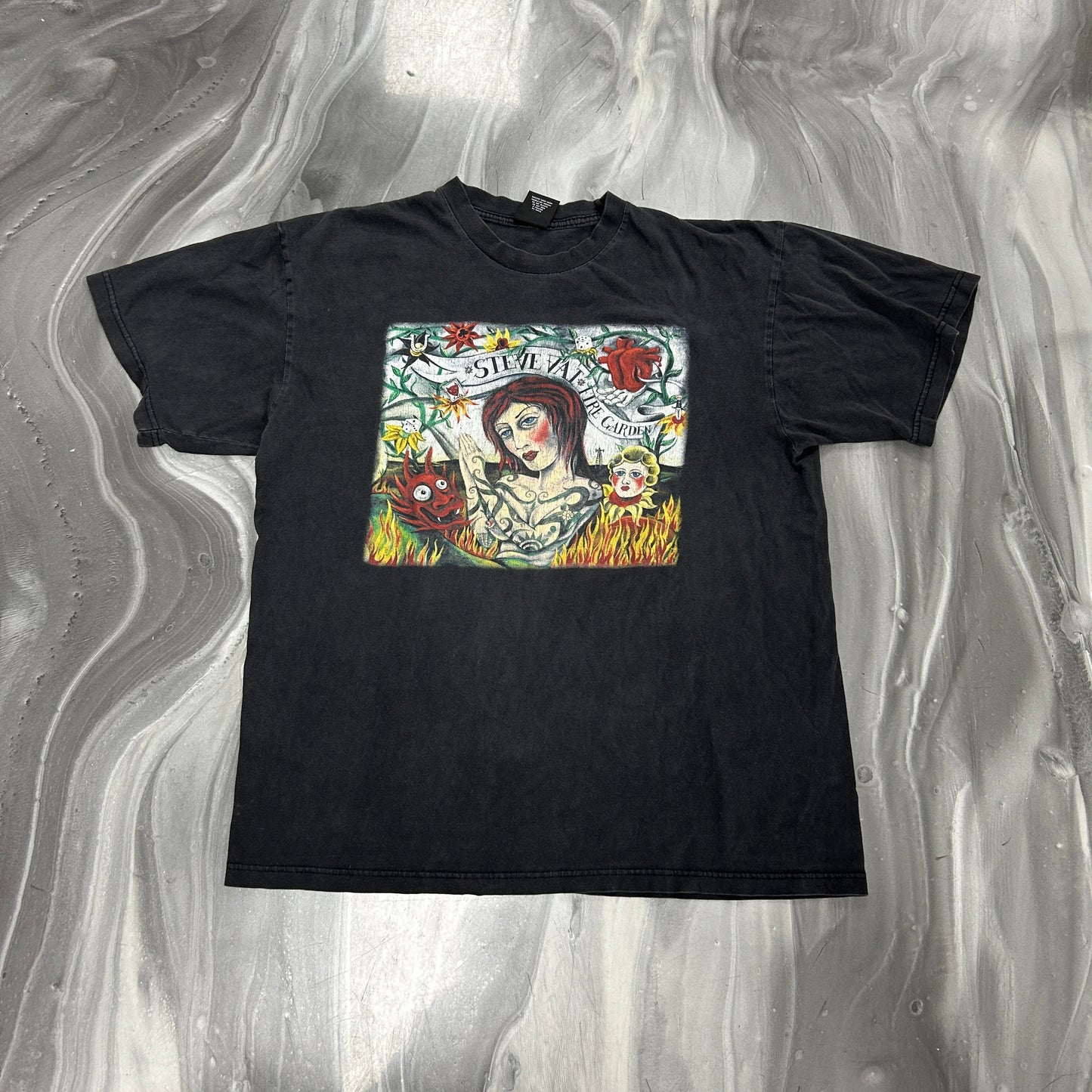 Vintage 90s Steve Vai Fire Garden Band Tee