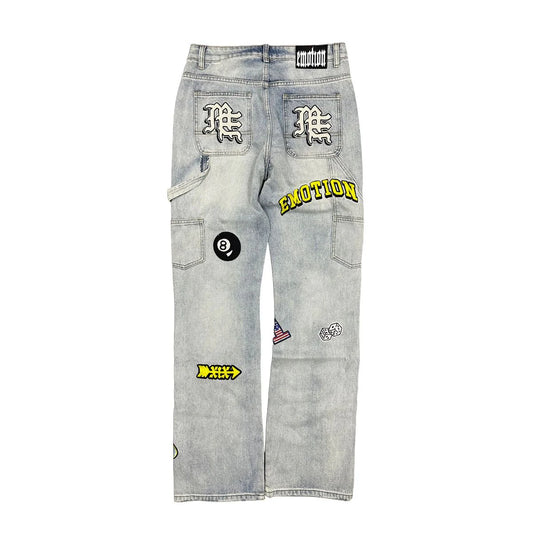 Mixed Emotion Blue Worker Patch denim jeans — view 2