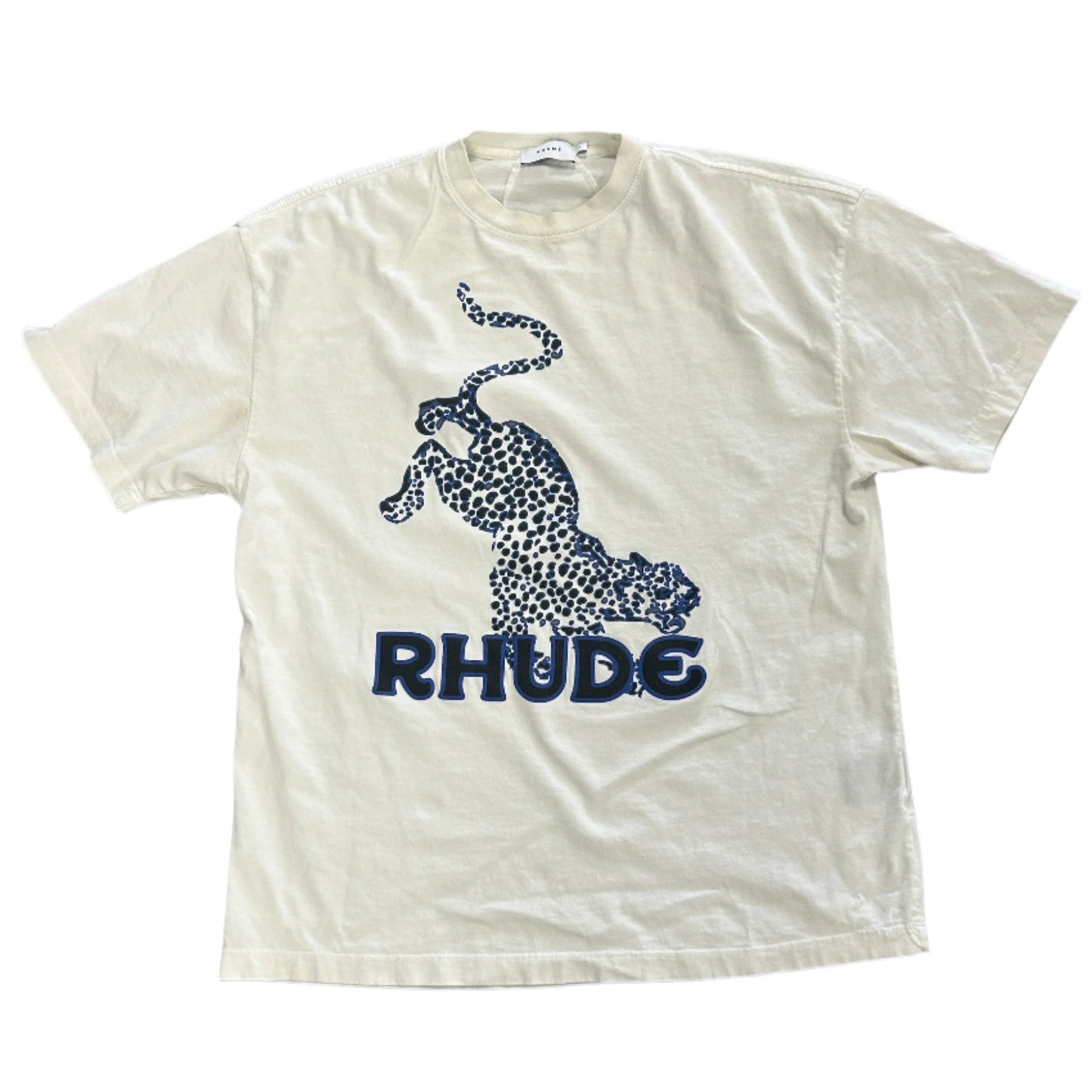 Rhude Blue Leopard Cream Tee