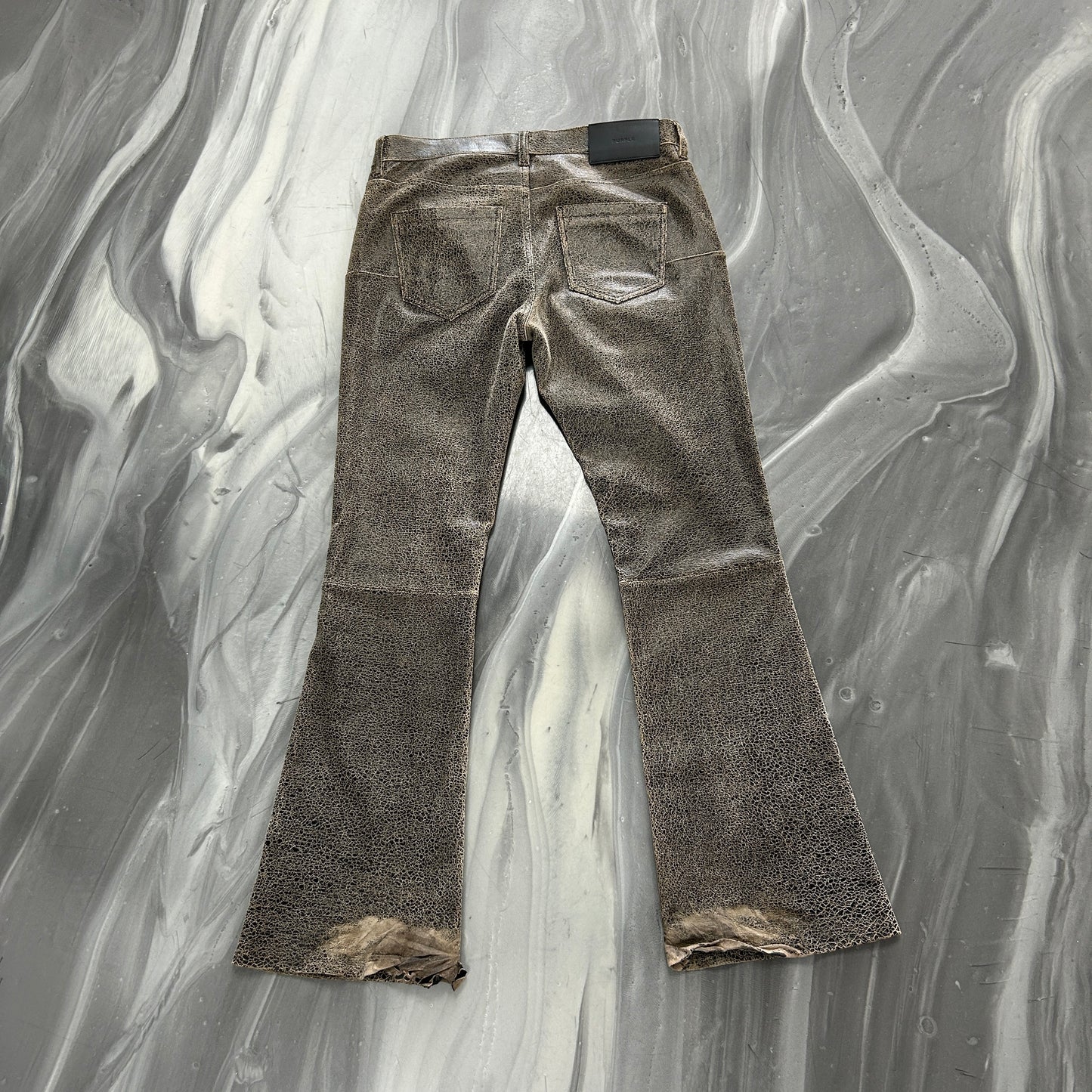 Purple Brand Brown Leather Flare Pants