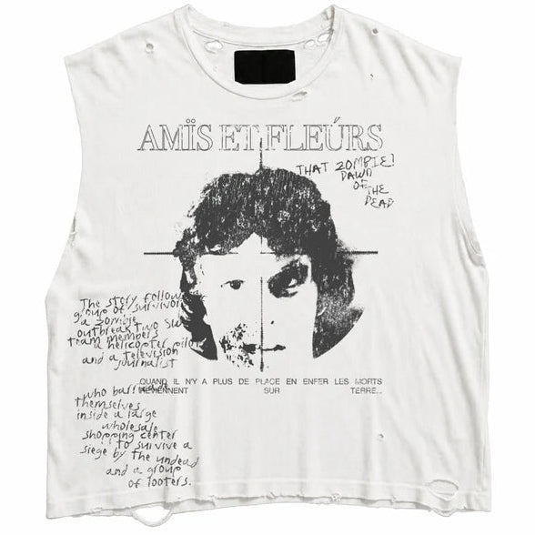 Amis Et Fleurs Dawn Of The Dead Cutoff Tee White — Cold Shoulder Kicks Palm Beach