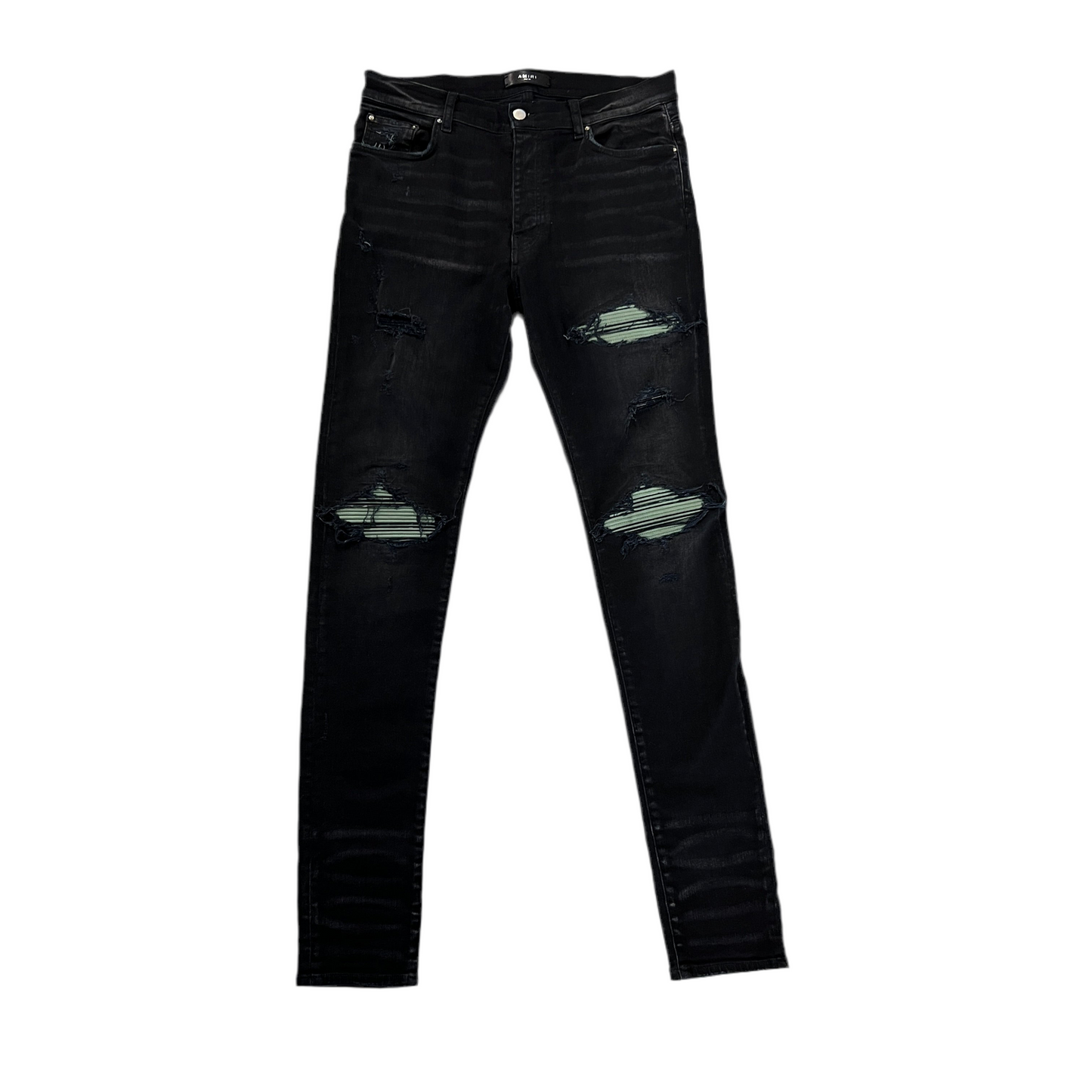 Amiri MX1 Green Patch Black Denim Jeans
