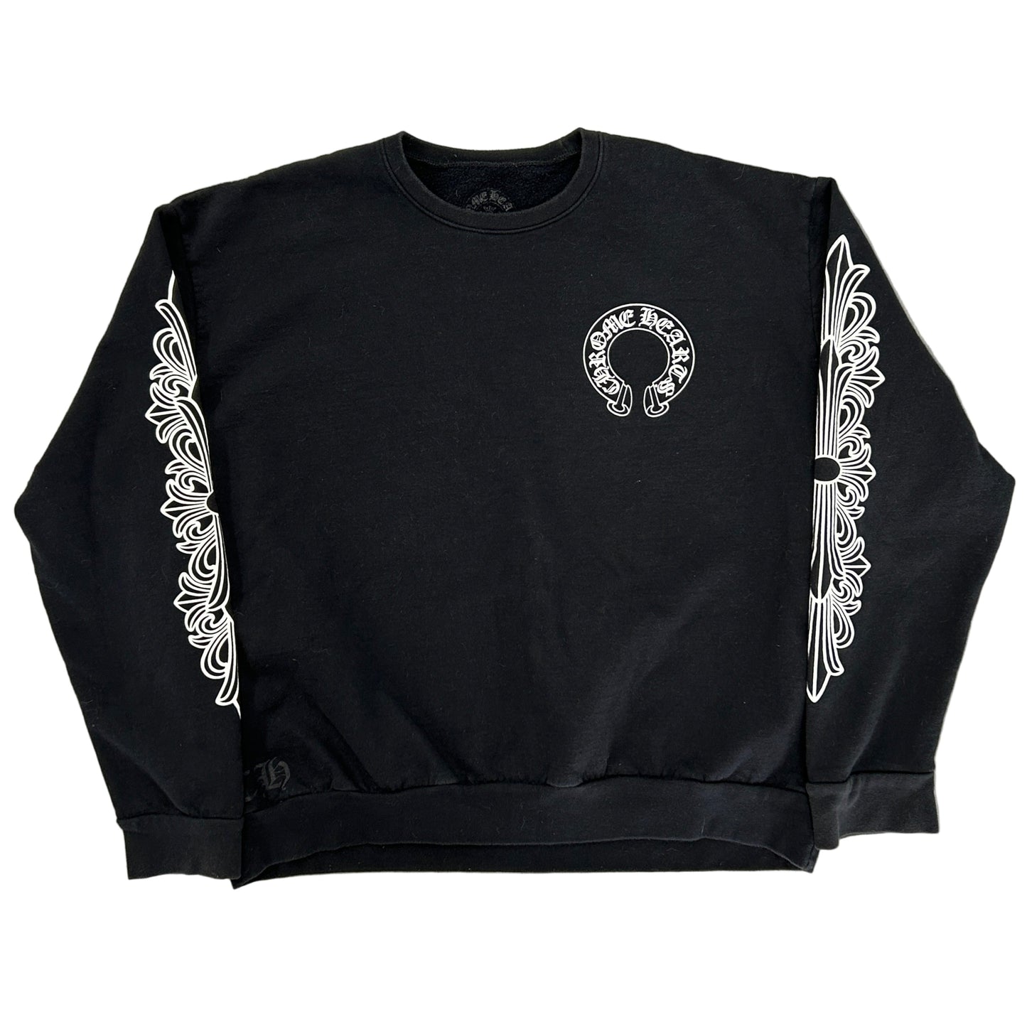 Chrome Hearts Floral Sleeve Horseshoe Logo Black Crewneck Sweatshirt