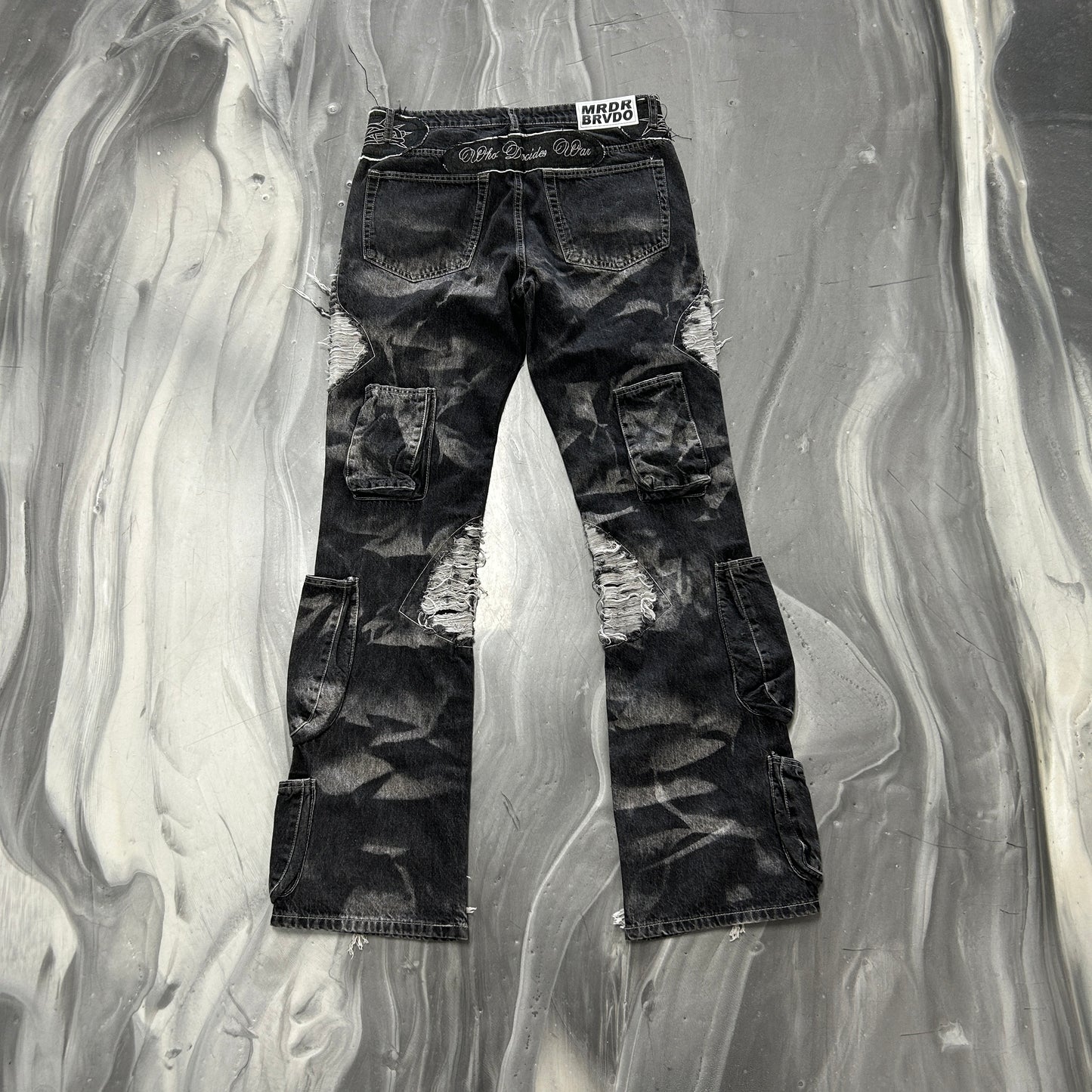 Who Decides War By MRDR BRVDO Black Thorned Pocket Jeans
