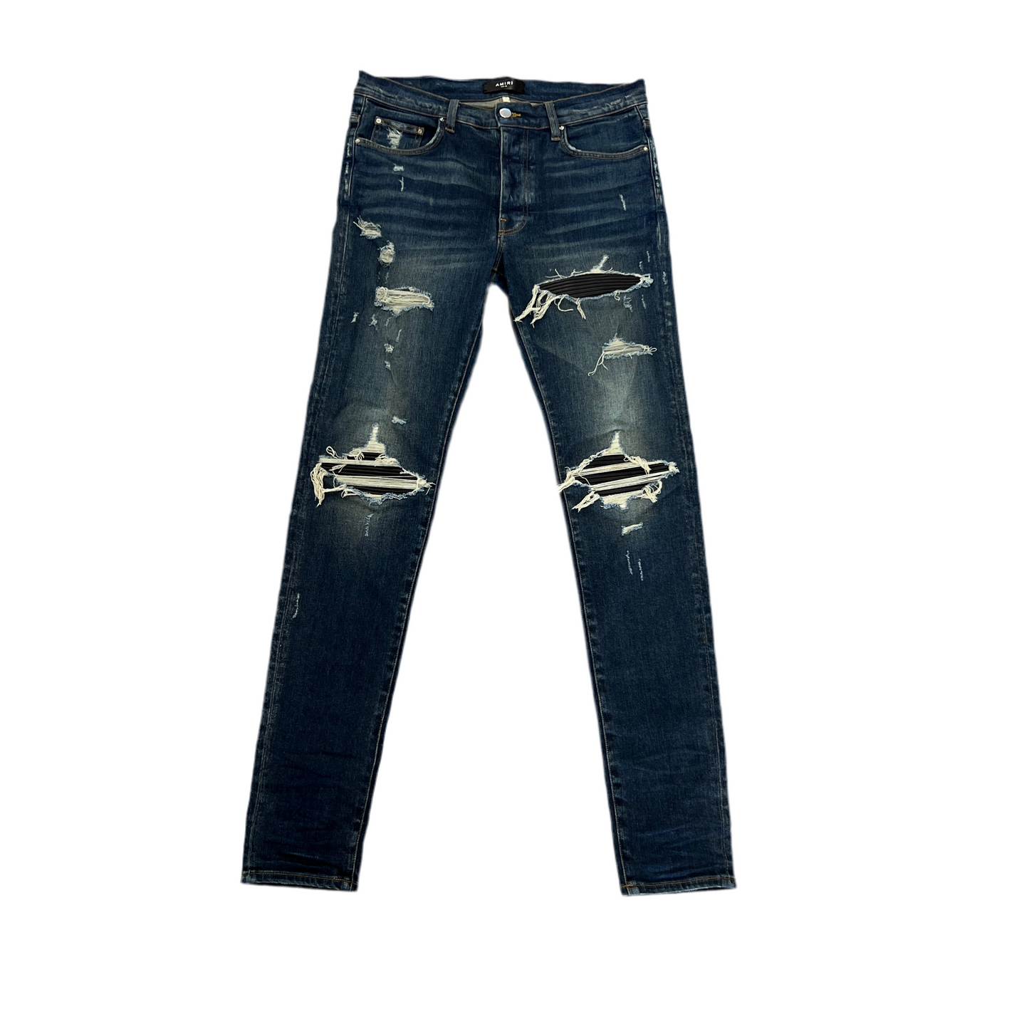 Amiri MX1 Black Patch Medium Wash Denim Jeans