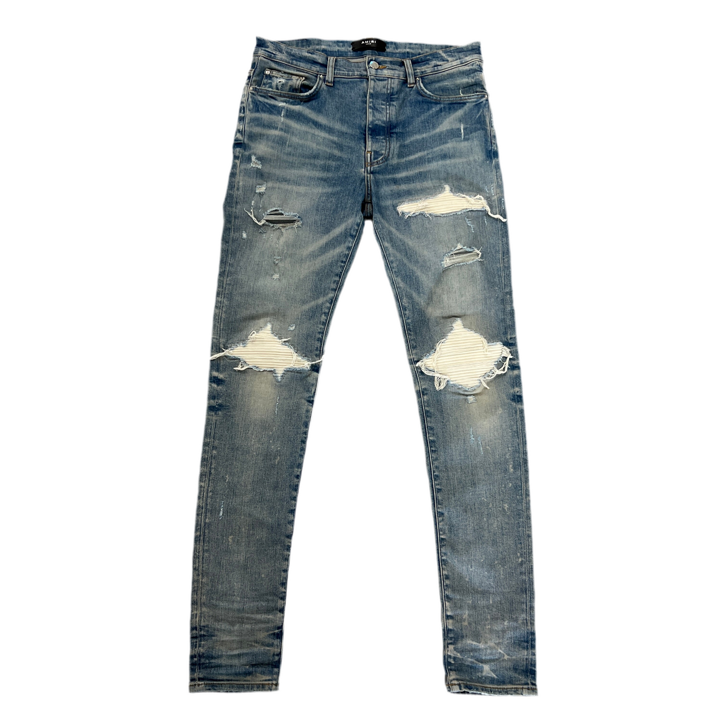Amiri White Patch MX1 Light Wash Denim Jeans