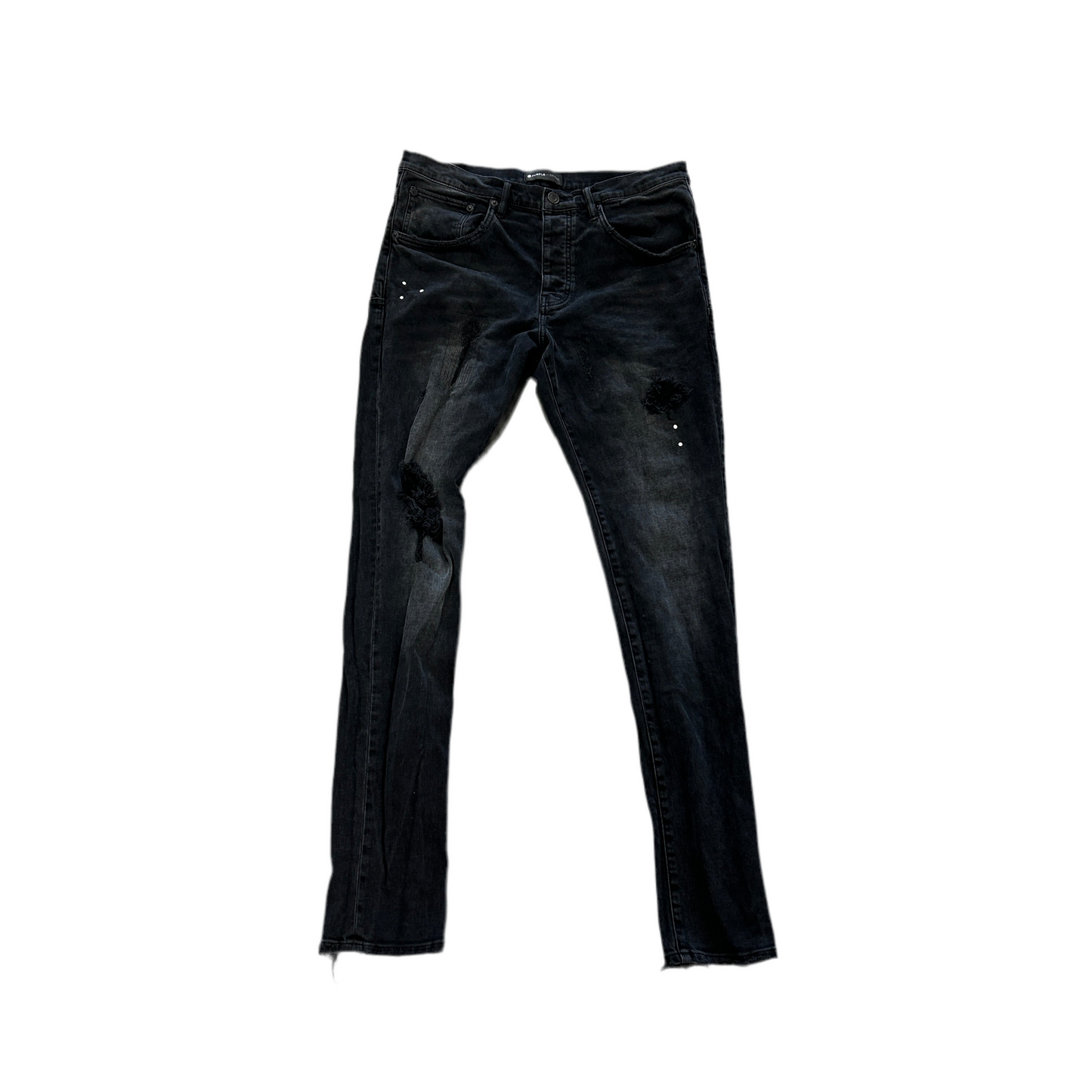 Purple Brand Paint Spot Ripped Black Jeans