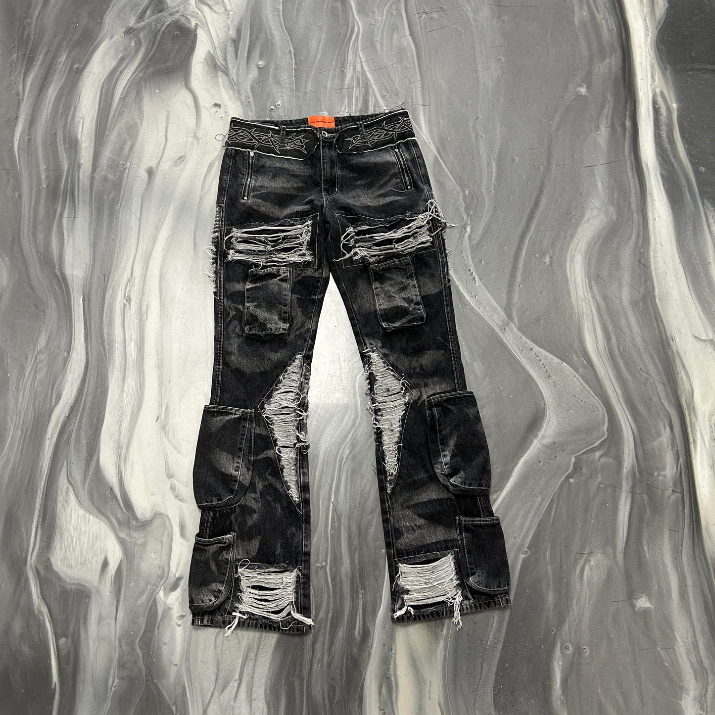 Who Decides War By MRDR BRVDO Black Thorned Pocket Jeans