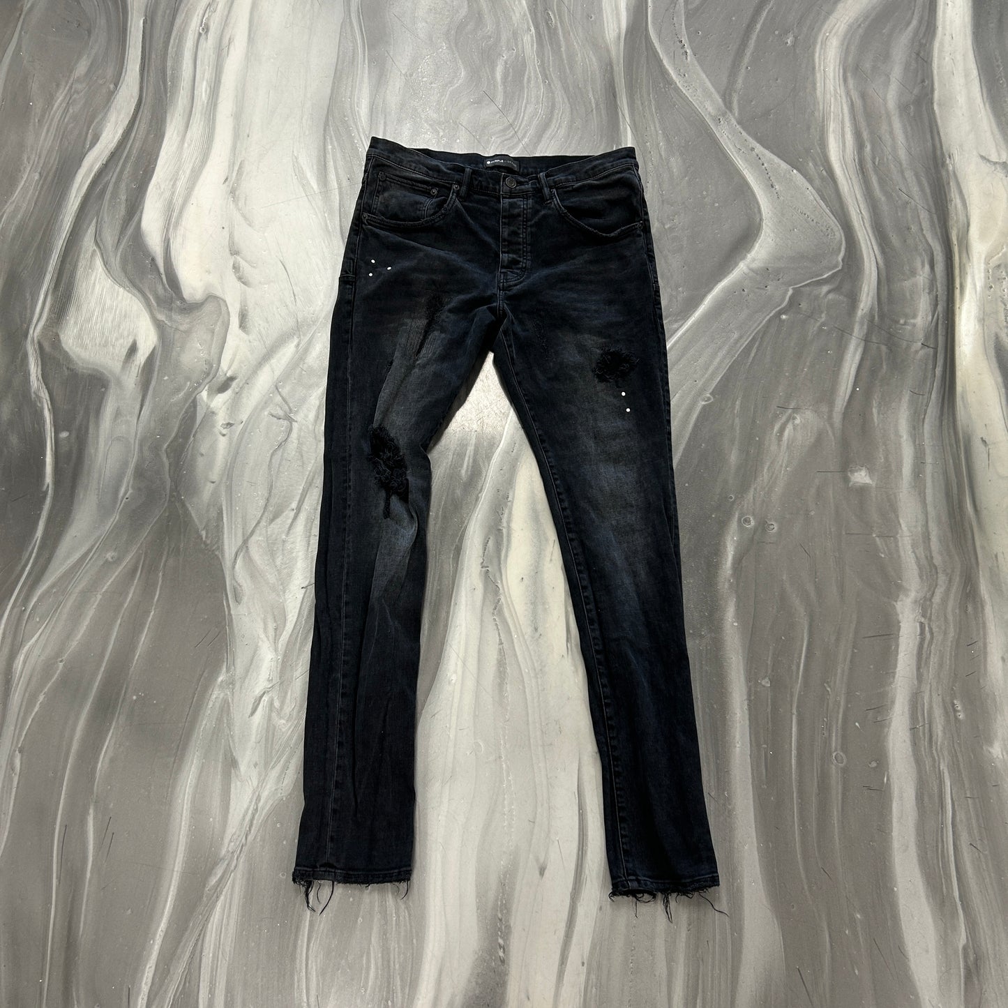 Purple Brand Paint Spot Ripped Black Jeans