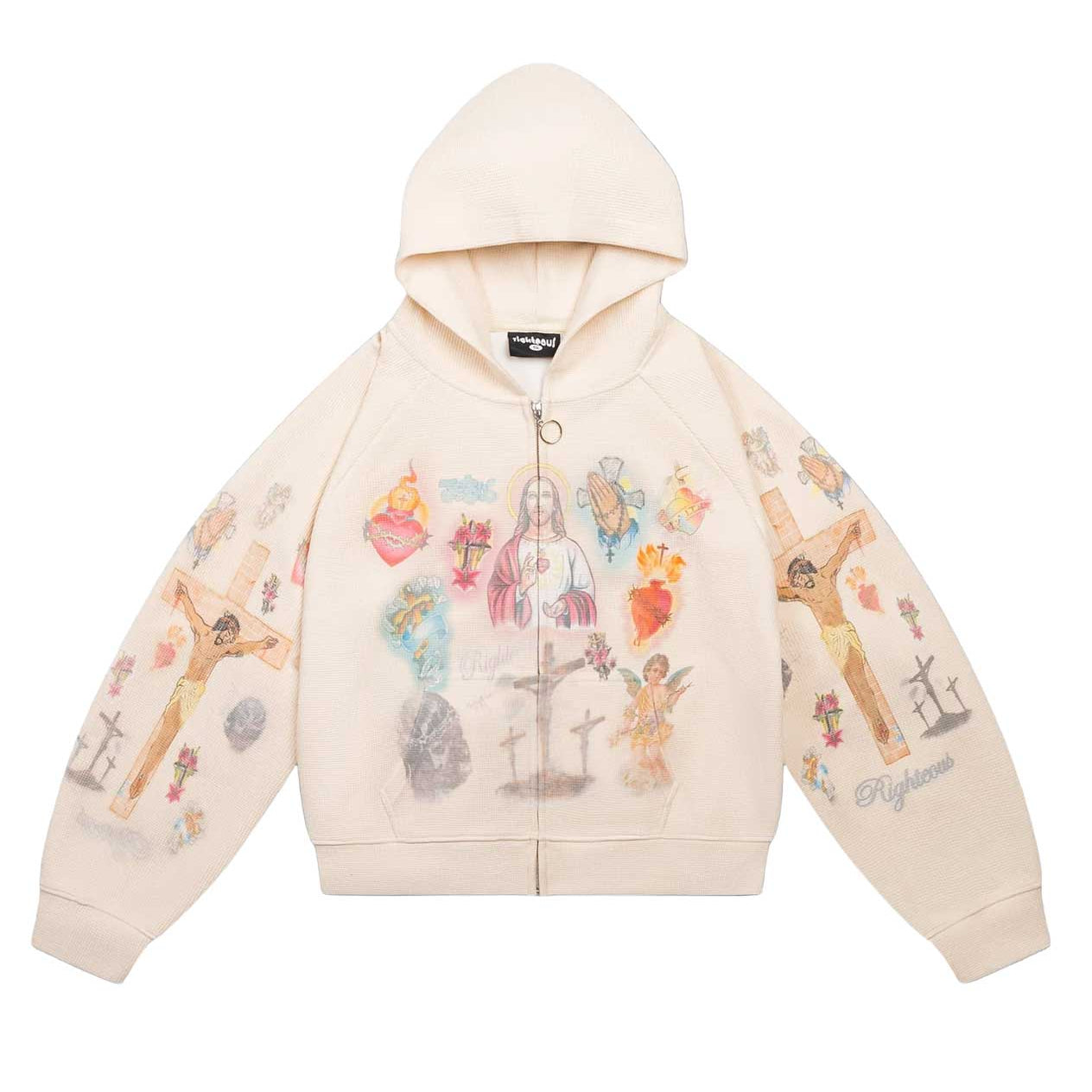 Righteous Ultimate Sacrifice Thermal Zip Up Hoodie Cream — Cold Shoulder Kicks Palm Beach