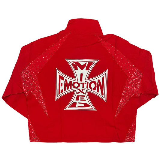 Mixed Emotion Classic Nylon zip-up track jacket in red — view 2