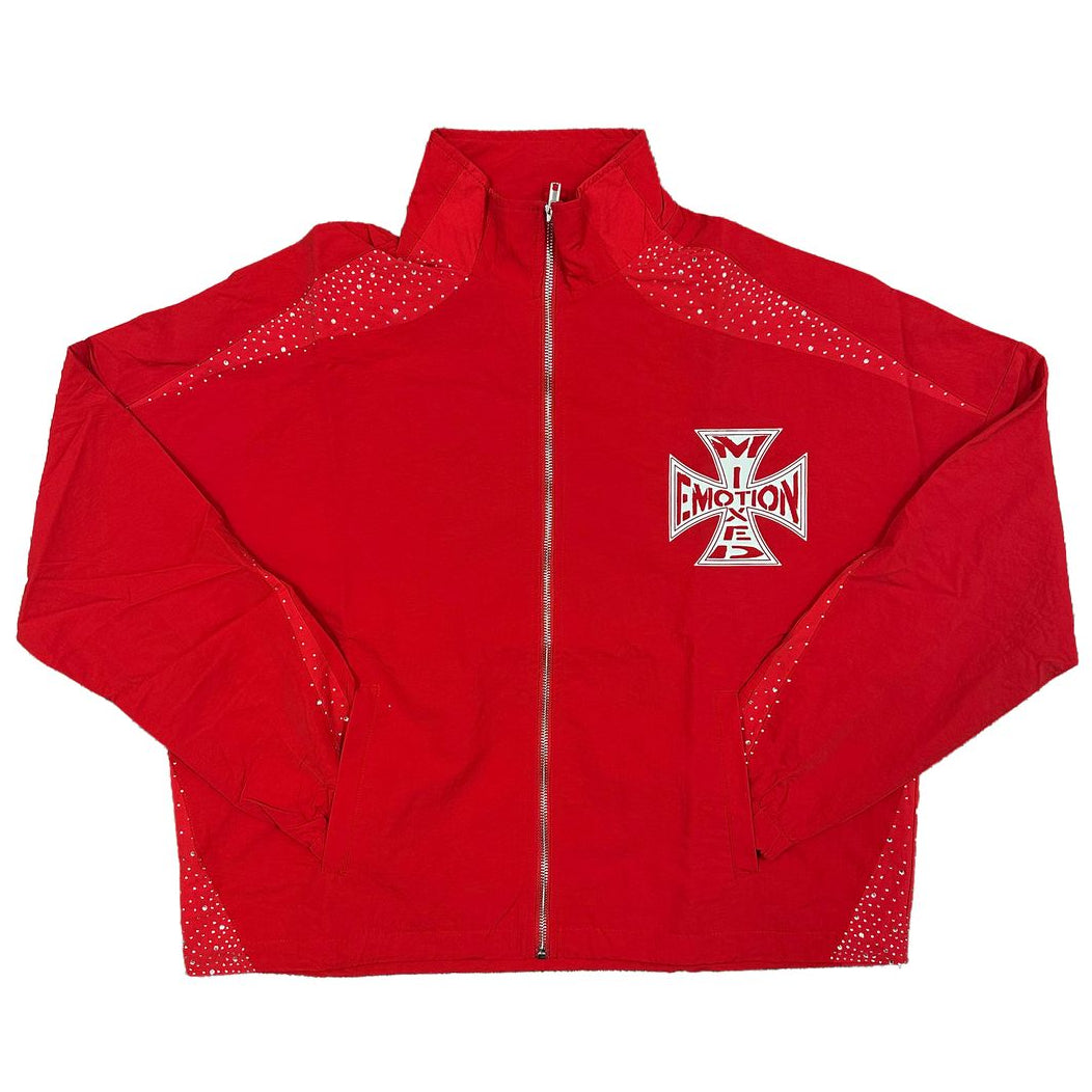 ME Red Classic Nylon Zip Up Track Jacket