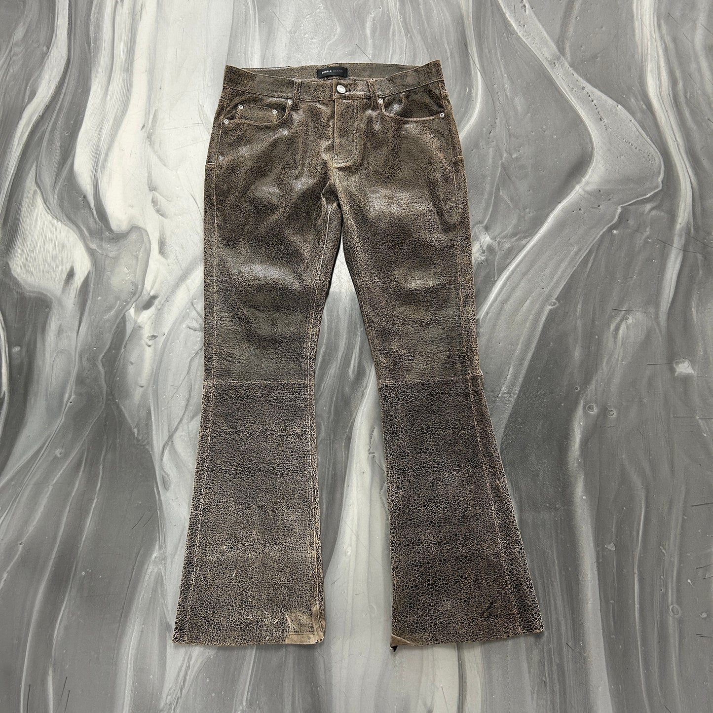 Purple Brand Brown Leather Flare Pants