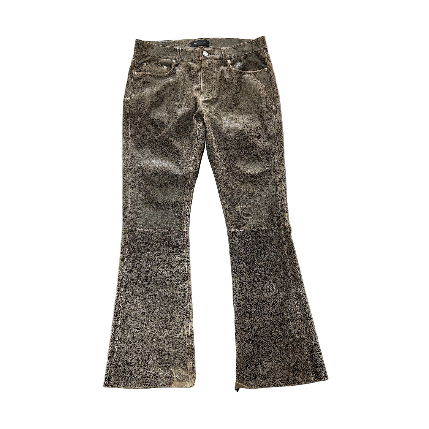 Purple Brand Brown Leather Flare Pants