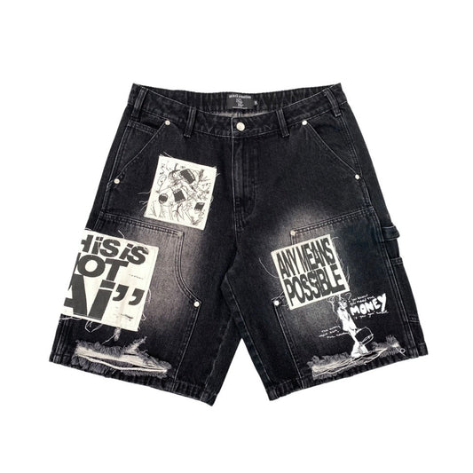 Mixed Emotion Black AI Denim Shorts