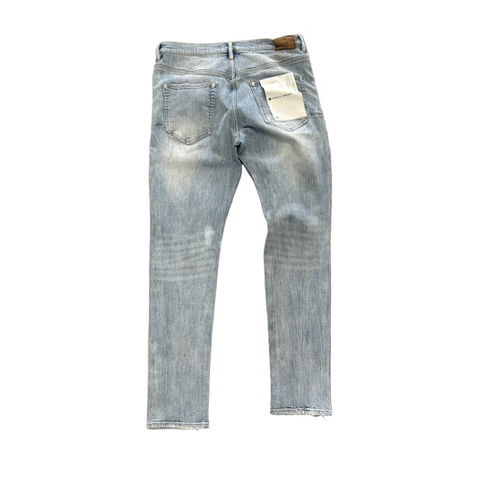 Purple Brand P002 jeans with blown-out knees, light wash — view 2