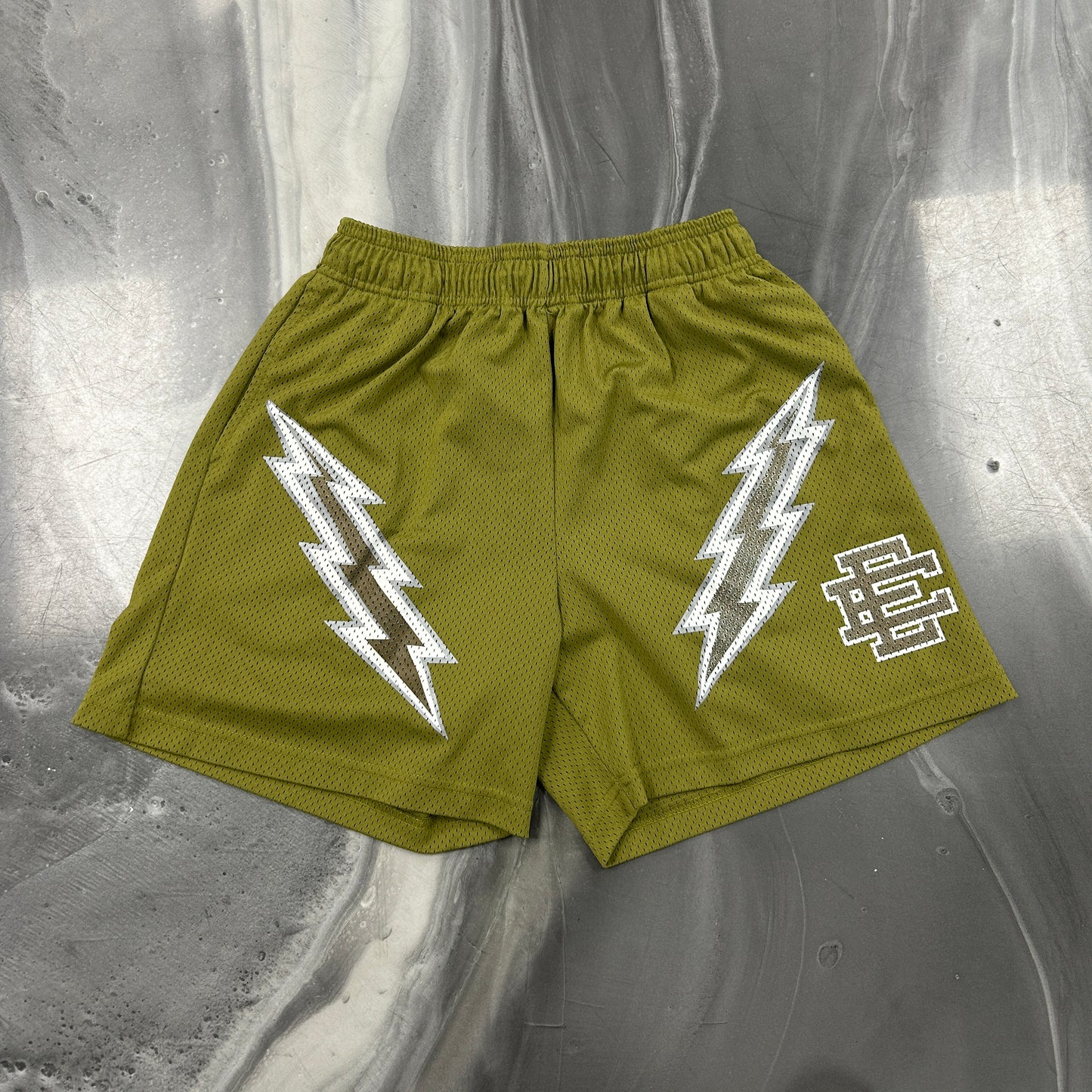 Eric Emanuel Green Lightning Bolt Mesh EE Shorts