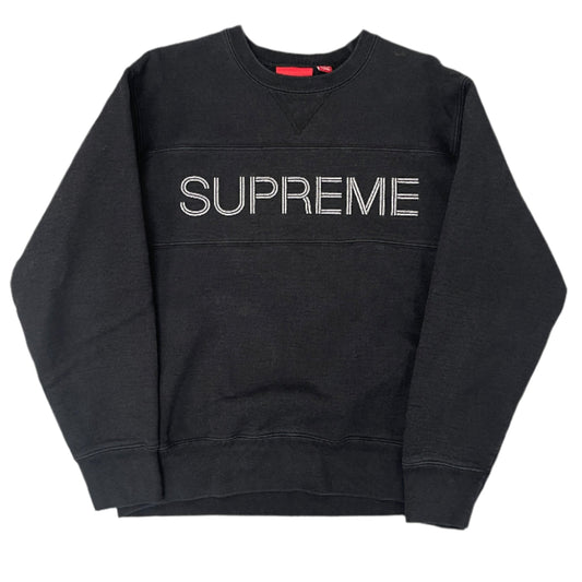 Supreme Black Zigzag Stitch Panel Crewneck