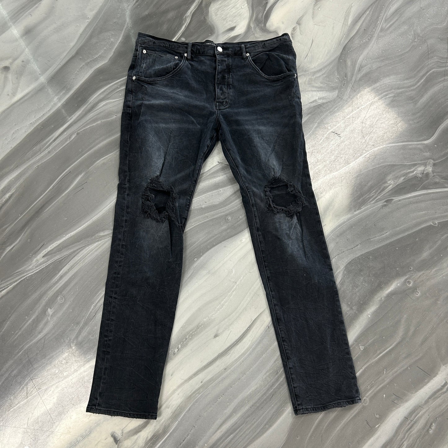 Purple Brand P002 distressed denim jeans in black — view 2