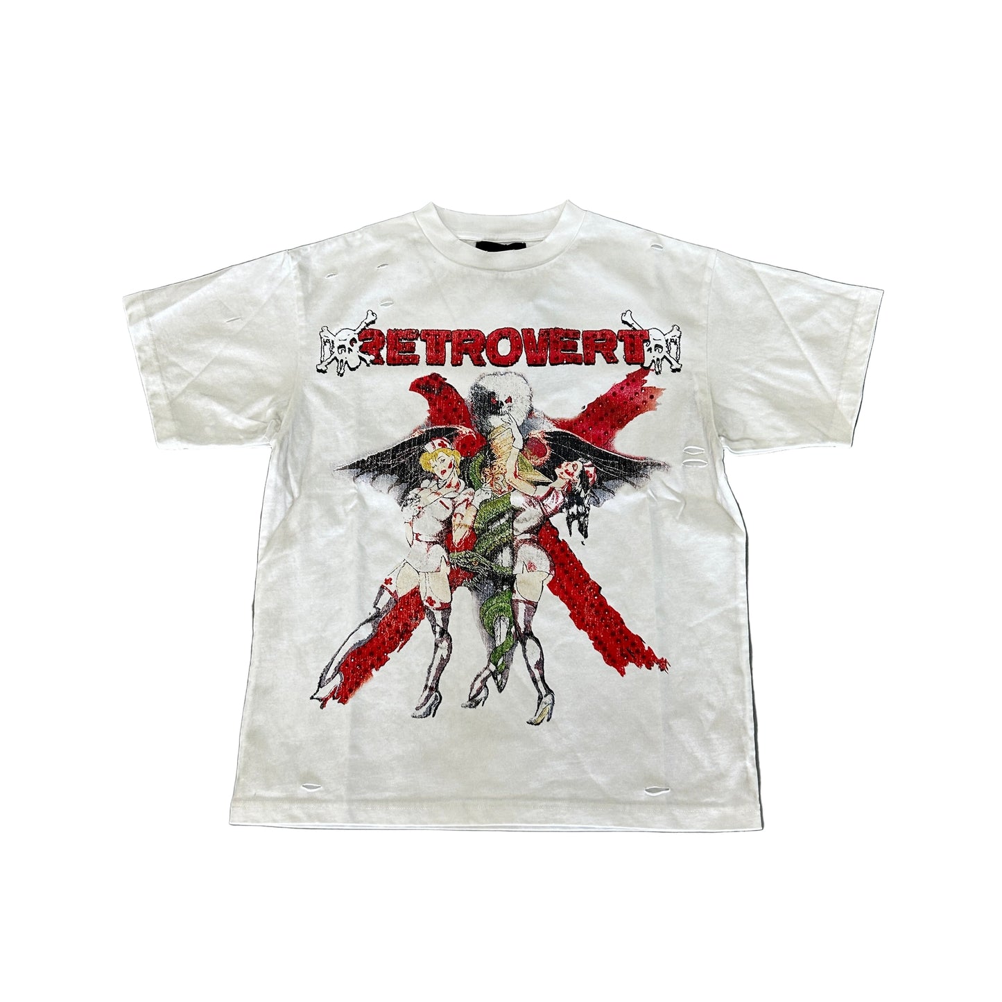 Retrovert Nurse Rhinestone Tee White