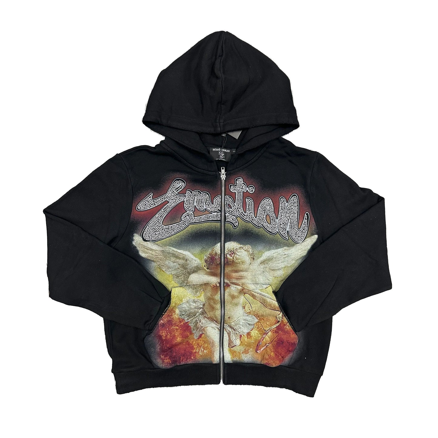 Mixed Emotions Black Acid Wash Rhinestone Zip Up Hoodie