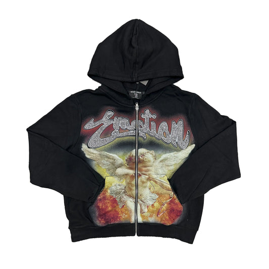 Mixed Emotions Black Acid Wash Rhinestone Zip Up Hoodie