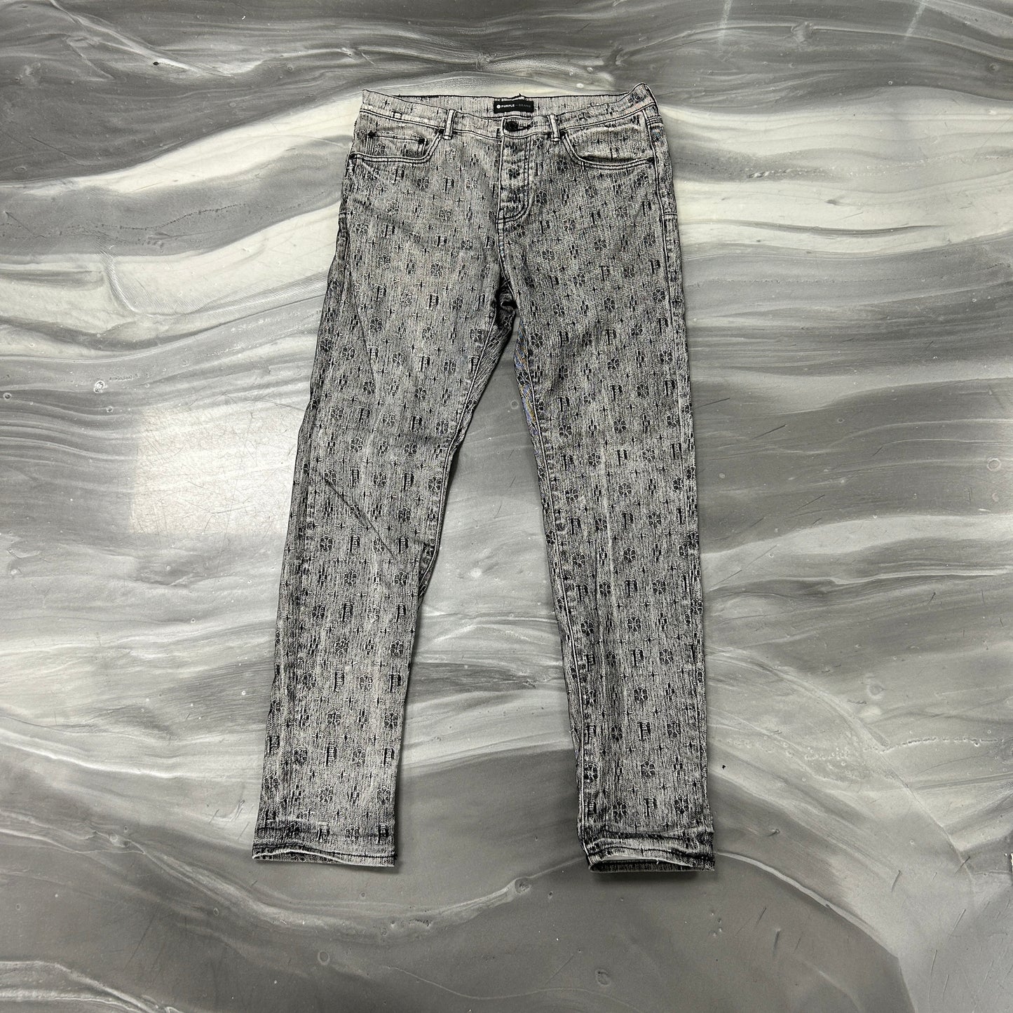 PURPLE BRAND Monogram Flocked Skinny Jeans Black