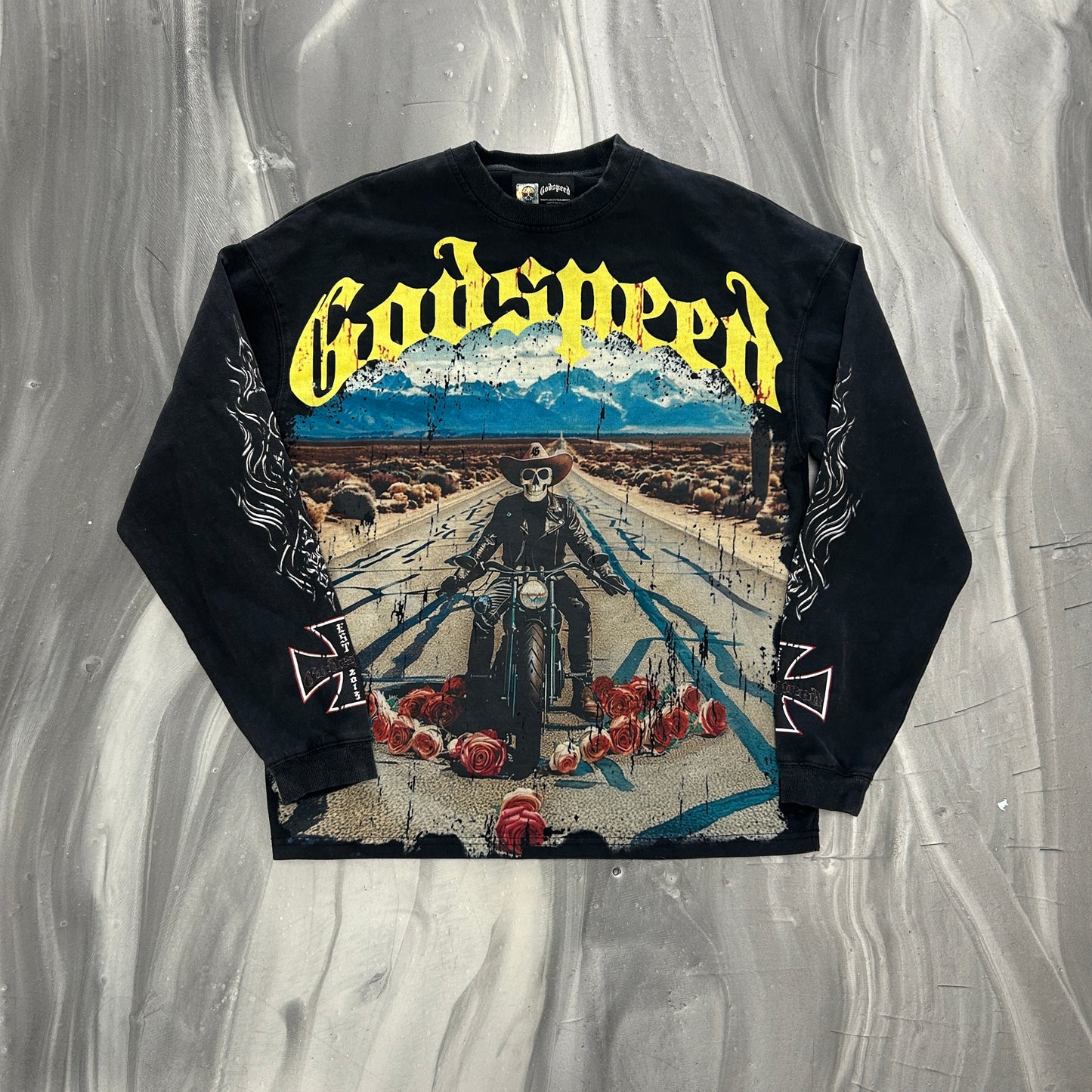 GODSPEED LONG LONELY ROAD L/S TEE WASHED BLACK