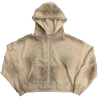 KYRA Tan Pearl Zip-Up Hoodie
