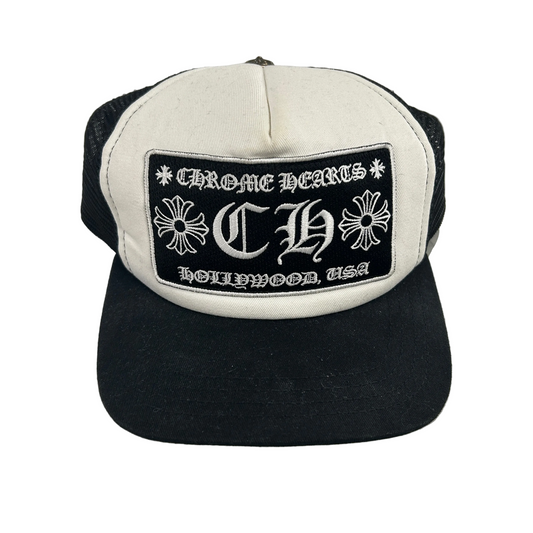 Chrome Hearts CH Hollywood Trucker Hat Black/White