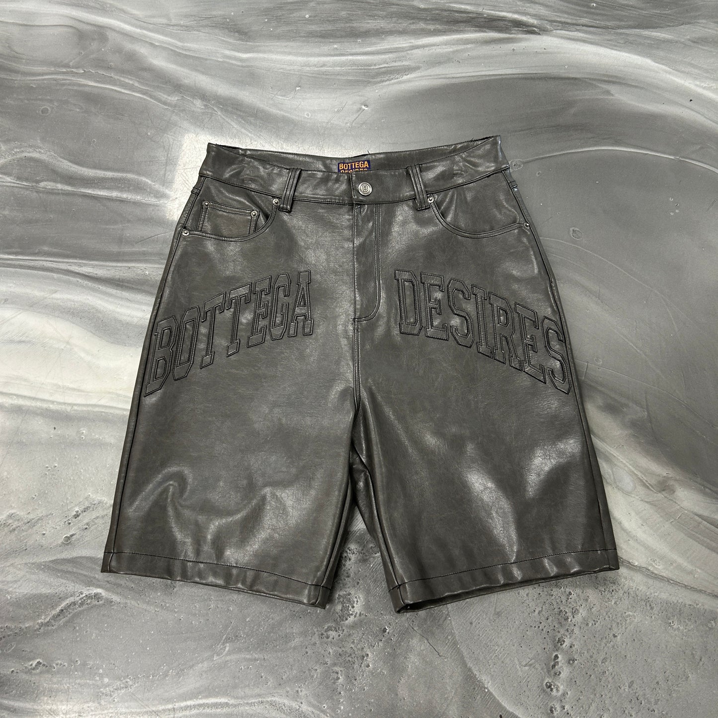 Bottega Desires Leather Shorts Grey