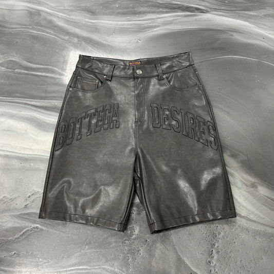 Bottega Desires Leather Shorts in Grey — view 2