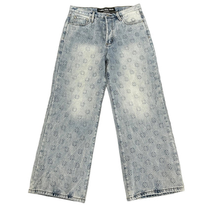 LostShdws Embossed Denim Pants Blue
